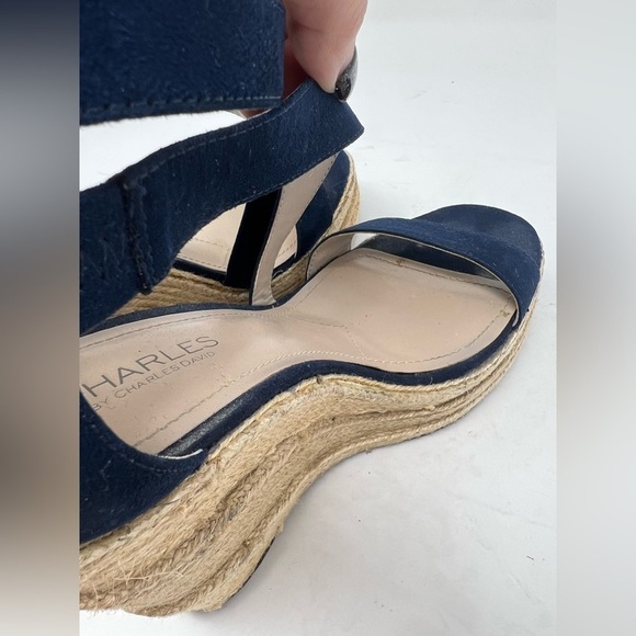 Charles David Microfiber Suede Jute Tall Wedge Open Toe Beachy Sandals Shoes - Picture 7 of 14